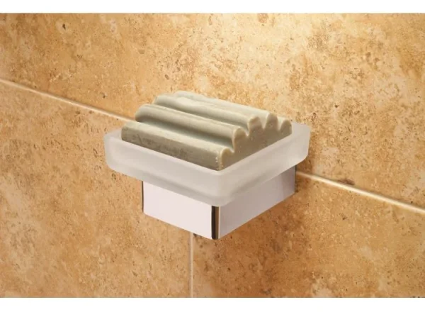 Vado Shama Frosted Glass Soap Dish And Holder Wall Mounted Chrome detail view - Image 2