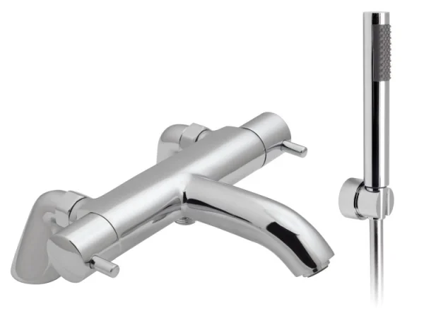 Vado Celsius Pillar Mounted 2 Hole Thermostatic Bath Shower Mixer With Shower Kit Chrome