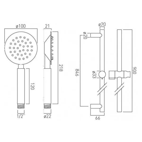 Vado Aquablade Slide Rail Shower Kit With Round Single-function All Metal Rub-clean Shower Handset With Cool Touch Handle, 900mm Slide Rail With Twist Control And 150cm Shower Hose Chrome detail view - Image 5