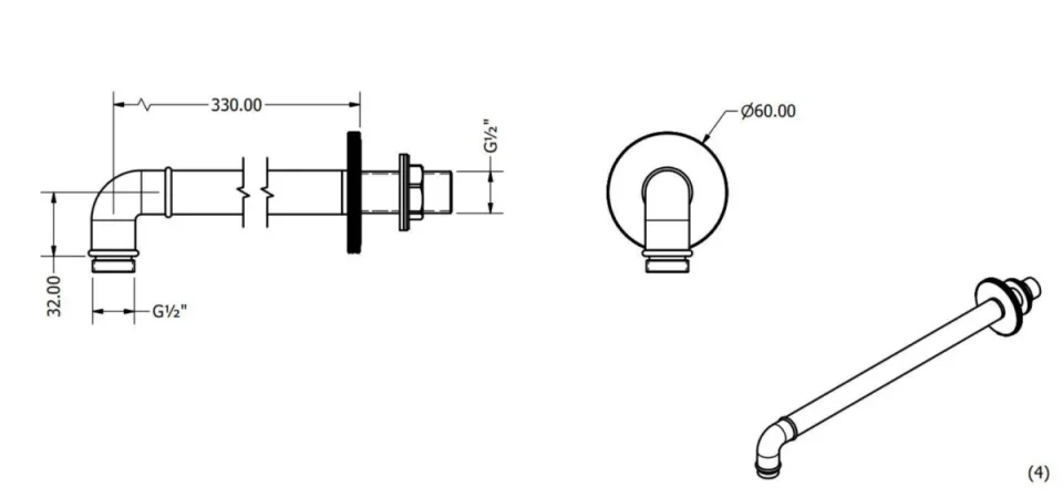 Crosswater Mpro Industrial Shower Arm Chrome technical drawing - Image 2