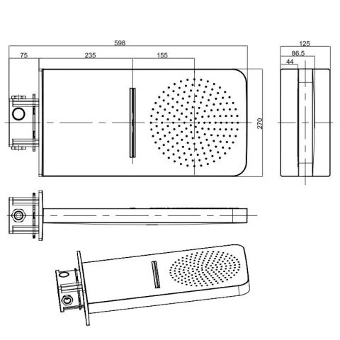 Crosswater Revive Shower Head With Waterfall Feature Chrome technical drawing - Image 3