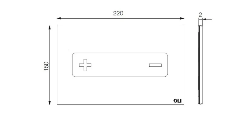 Oli Oceania Black Glass Pneumatic Flush Plate RT technical drawing - Image 2
