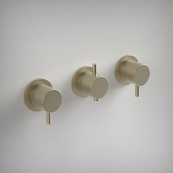 Ava Trend 2 Way 3 Handle Thermostatic Valve W/ Flanges - Brushed Brass