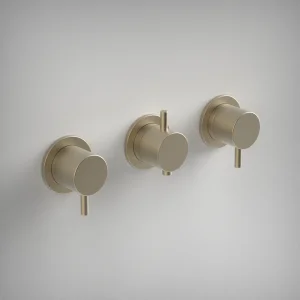 Ava Trend 2 Way 3 Handle Thermostatic Valve W/ Flanges - Brushed Brass