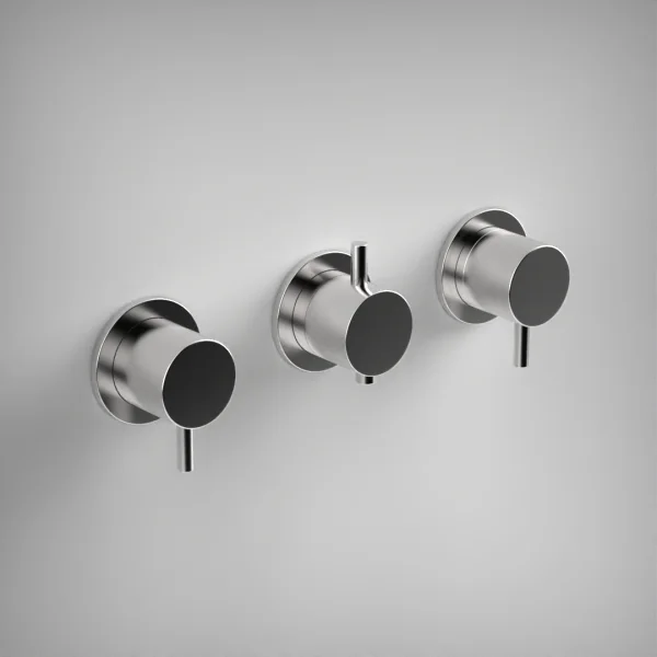 Ava Trend 2 Way 3 Handle Thermostatic Valve W/ Flanges - Polished Stainless Steel