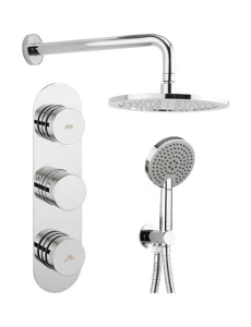Crosswater Dial Central Thermostatic Shower Valve With 2 Way Diverter, Shower Head, Arm & Shower Kit Chrome