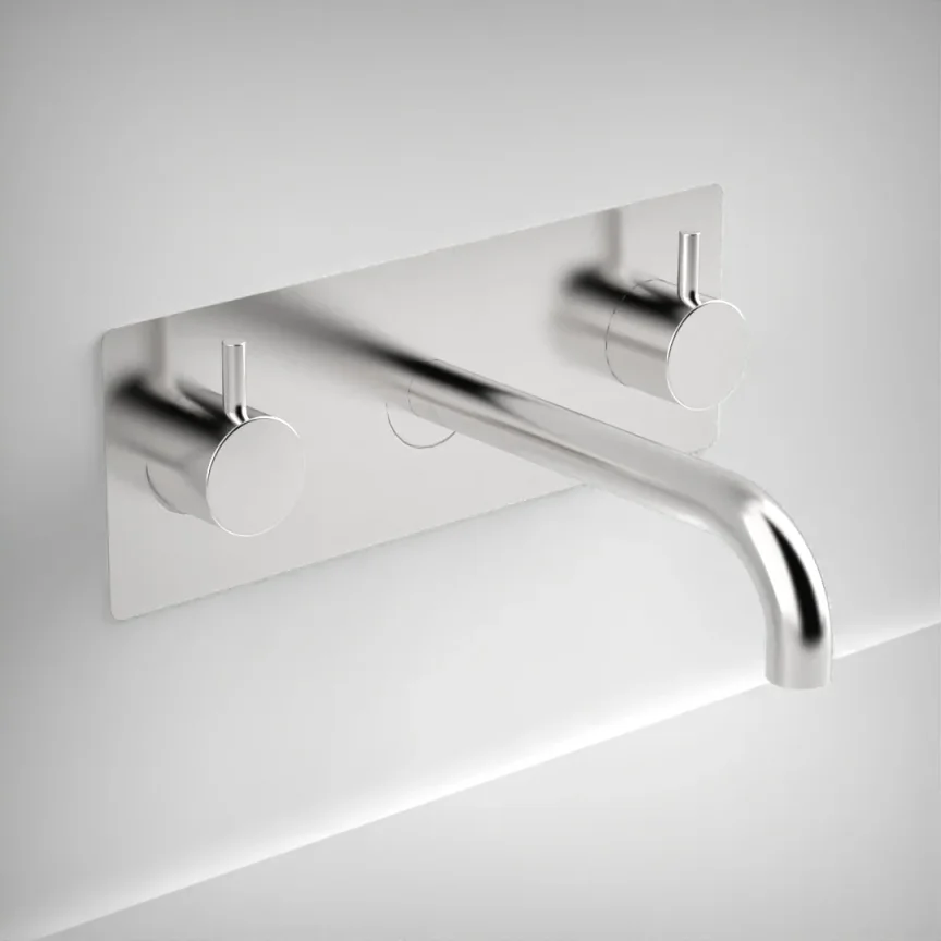 Ava Trend 3 Hole Wall Mounted Basin Mixer With Back Plate - Polished Stainless Steel product image - Image 1