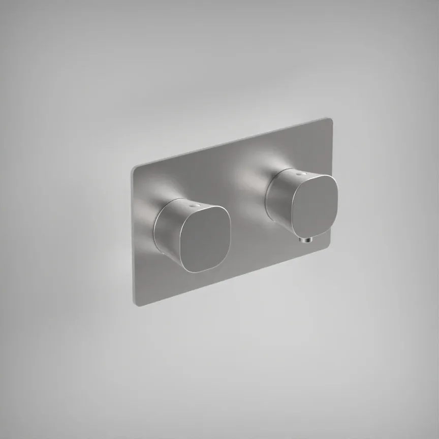 Ava Purity 1 Way 2 Handle Thermostatic Valve W/ Backplate - Brushed Stainless Steel product image - Image 1