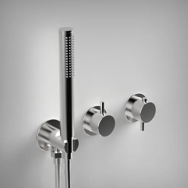 Ava Trend 2 Way 2 Handle Thermostatic Valve With Built In Hand Shower W/3 Hole Flanges - Polished Stainless Steel