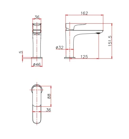 Ava Purity Deck Mounted Basin Mixer Monobloc - Brushed Brass technical drawing - Image 2