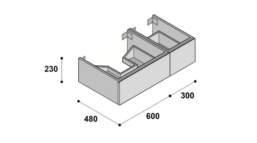 Faeber Mode 30 Side Unit Slim Drawer Unit Matt White technical drawing - Image 2