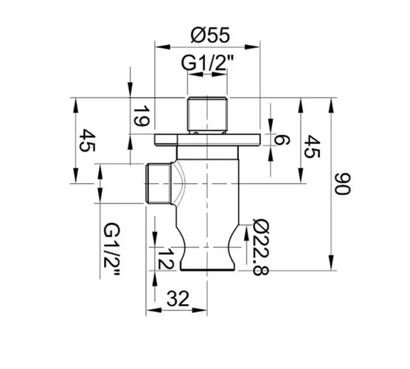 Just Taps Inox Water Outlet With Wall Support technical drawing - Image 2