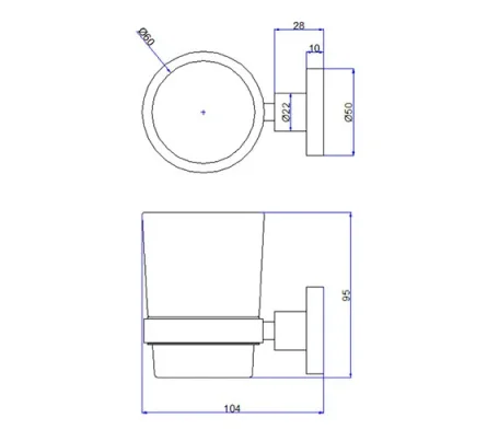 Crosswater Central Tumbler Holder Single Chrome technical drawing - Image 2