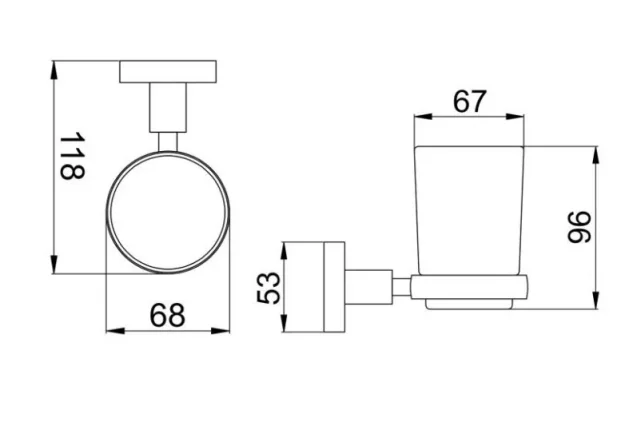 Just Taps Vos Tumbler Holder Brushed Black technical drawing - Image 2