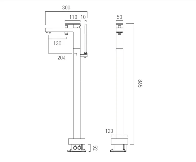 Vado Individual Notion Floor Standing Bath Shower Mixer Brushed Black technical drawing - Image 2