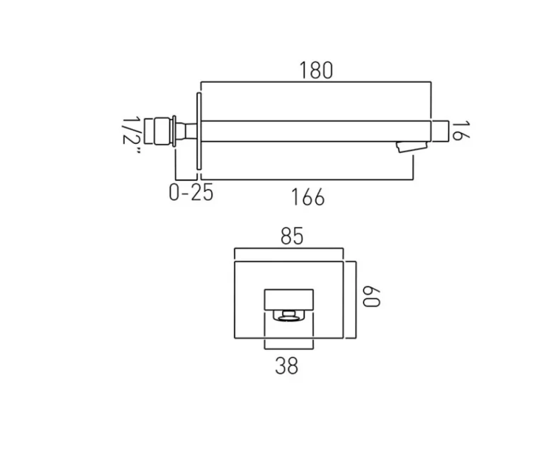 Vado Notion Bath Spout Wall Mounted Chrome technical drawing - Image 2