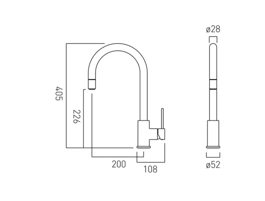 Vado Zoo Curve Mono Kitchen Mixer Deck Mounted Chrome technical drawing - Image 2