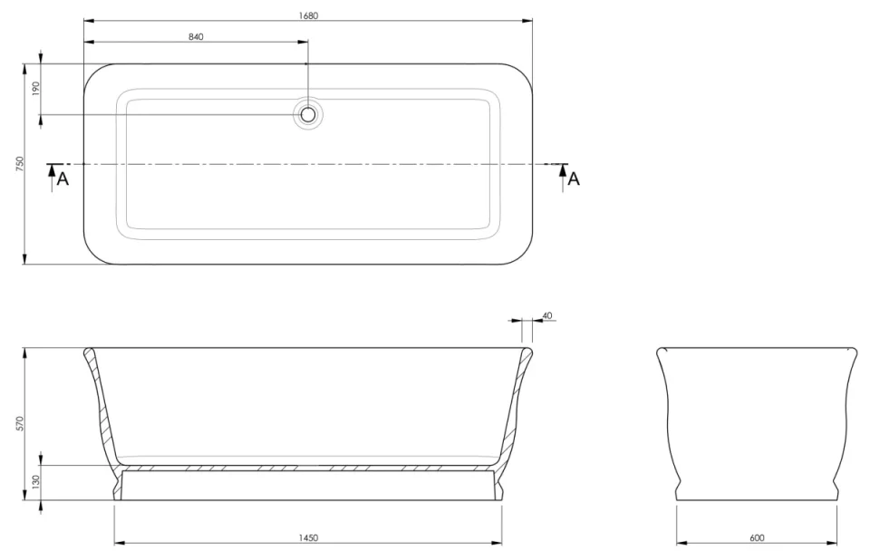 Bc Designs Magnus Bath 1680 X 750 (no Waste) Satin Rose detail view - Image 2