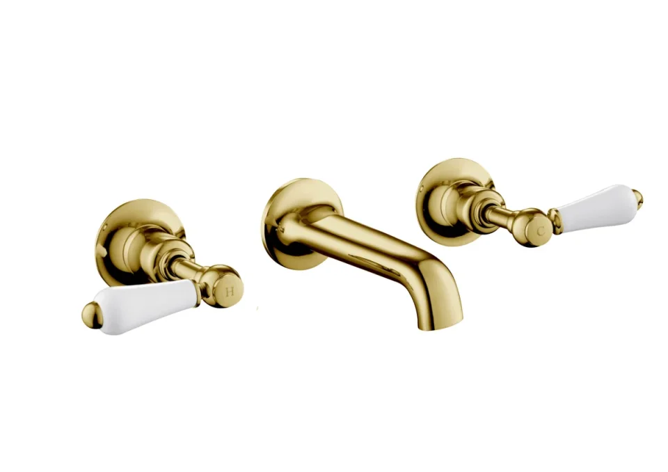 Just Taps Grosvenor Lever 3 Hole Wall Mounted Basin Mixer With Spout Light Gold product image - Image 1
