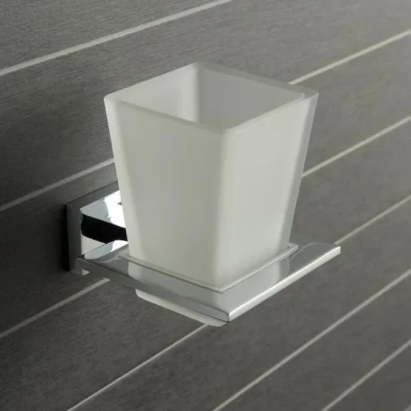 Vado Level Frosted Glass Tumbler And Holder Wall Mounted Chrome detail view - Image 4