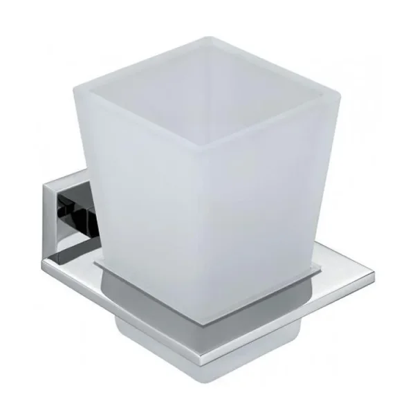 Vado Level Frosted Glass Tumbler And Holder Wall Mounted Chrome product image - Image 1