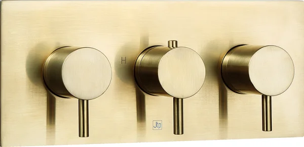 Just Taps Vos Thermostatic Concealed 2 Outlet Shower Valve. Designer Handle Brushed Brass