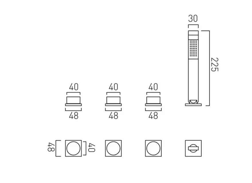 Vado Omika 4 Hole Bath Shower Mixer Without Spout Chrome technical drawing - Image 2