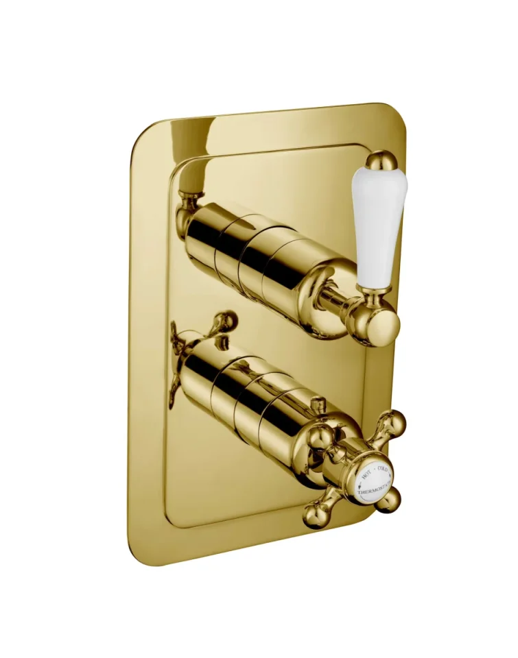 Just Taps Grosvenor Lever Concealed Thermostatic 2 Outlet Valve Light Gold product image - Image 1