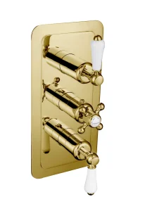 Just Taps Grosvenor Lever Conealed Thermostatic 2 Outlet Valve Vertical Light Gold