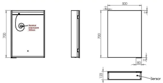 Hib Exos 50 Cabinet W50 X H70 X D12.2cm technical drawing - Image 2