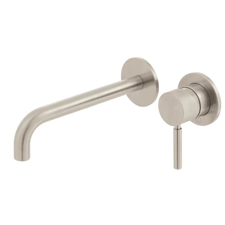 Vado Individual Origins Knurled Slimline 2 Hole Wall Mounted Single Lever Basin Mixer With Knurled Handle Brushed Nickel product image - Image 1