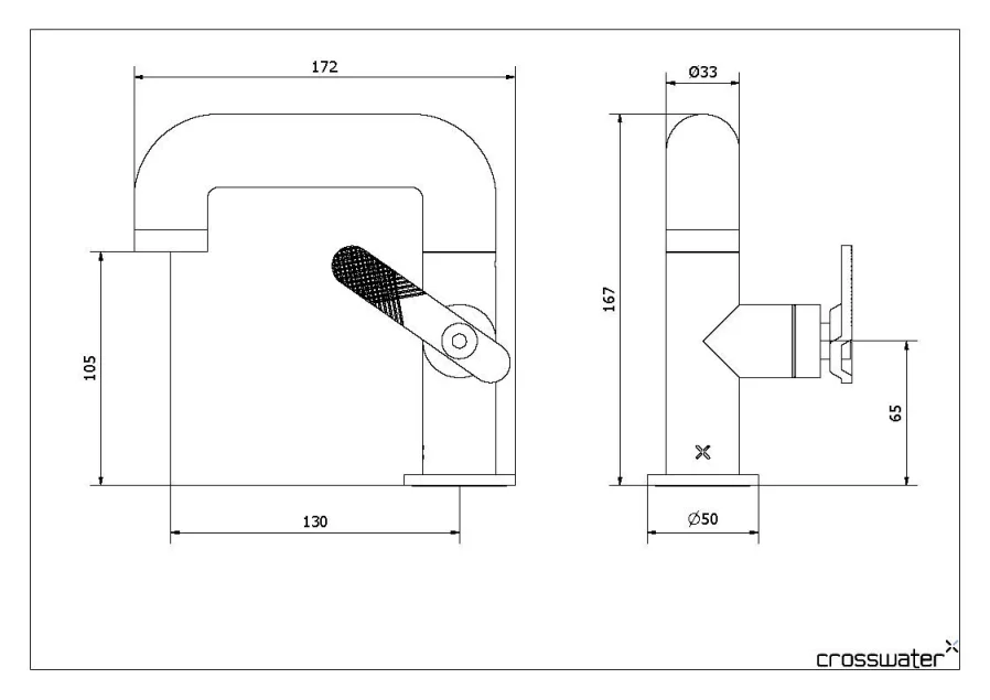 Crosswater Union Basin Mono Brushed Black Chrome technical drawing - Image 2