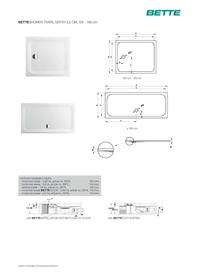 Bette Ultra 1600 1000 35mm White technical drawing - Image 3