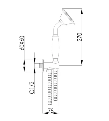 Just Taps Grosvenor Water Outlet And Holder With Hand-Shower Chrome technical drawing - Image 2
