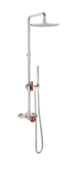 Crosswater Union Multifunction Thermostatic Exposed Shower Set with Shower, Fixed Head and Handset on Slide Rail Chrome with Red Lever product image - Image 1