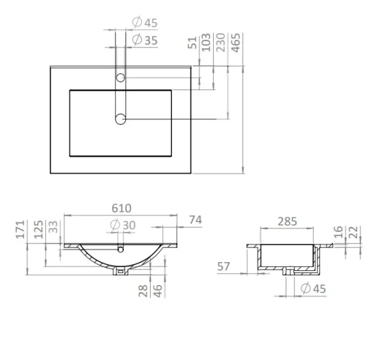 Crosswater Glide Ii Basin 600 Ceramic O/f White detail view - Image 3