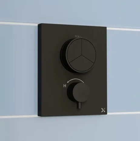 Crosswater Crossbox Push Mpro 3 Outlet Trim & Levers Matt Black detail view - Image 2