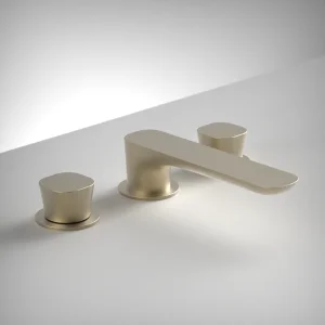 Ava Purity 3 Hole Deck Mounted Basin Mixer W/ Flanges - Brushed Brass