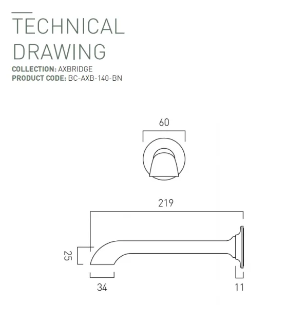 Booth & Co. Bath Spout Bright Nickel & N/a technical drawing - Image 2