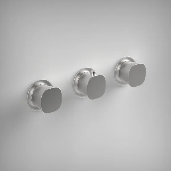 Ava Purity 3 Way 3 Handle Thermostatic Valve W/ Flanges - Brushed Stainless Steel