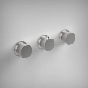 Ava Purity 3 Way 3 Handle Thermostatic Valve W/ Flanges - Brushed Stainless Steel