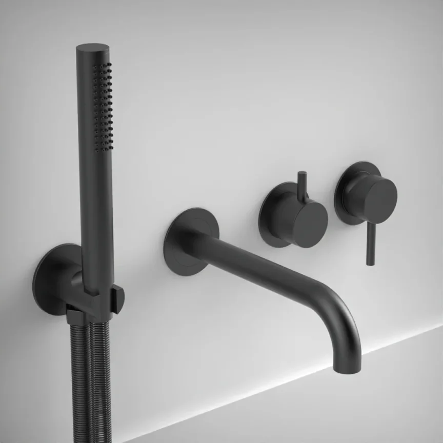 Ava Trend Thermostatic 4 Hole Wall Mounted Bath Shower Mixer - Brushed Black product image - Image 1