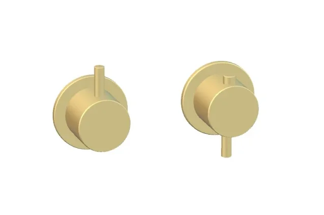 Ava Trend 1 Way 2 Handle Thermostatic Valve W/ Flanges - Brushed Brass detail view - Image 2