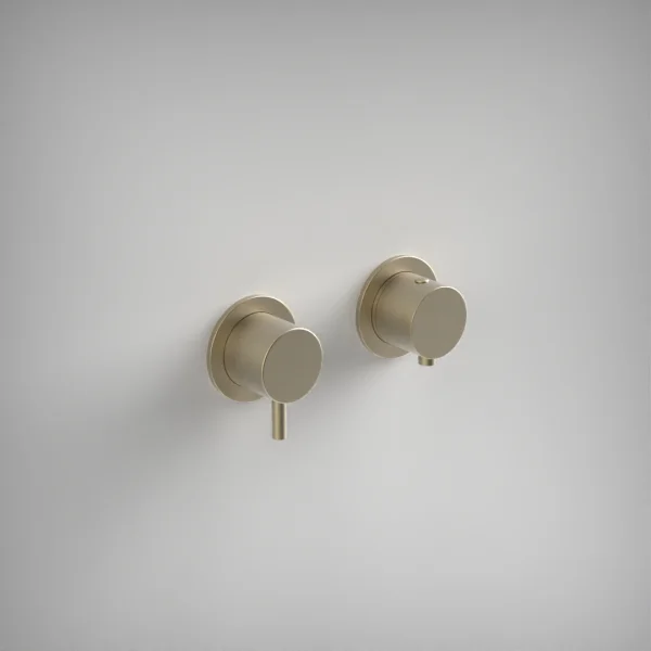 Ava Trend 1 Way 2 Handle Thermostatic Valve W/ Flanges - Brushed Brass