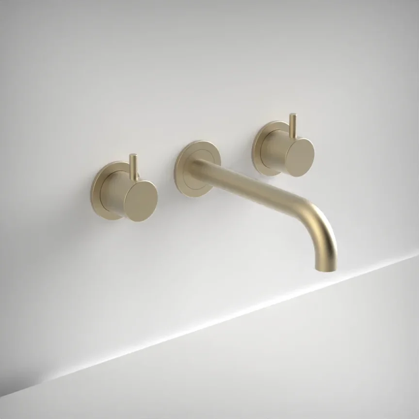Ava Trend 3 Hole Wall Mounted Basin Mixer W/ Flanges - Brushed Brass product image - Image 1