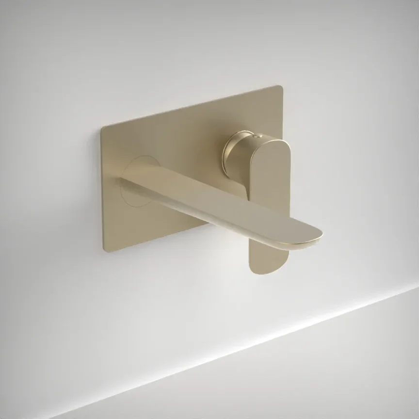 Ava Purity 2 Hole Wall Mounted Basin Mixer With Back Plate - Brushed Brass product image - Image 1