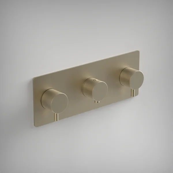 Ava Trend 3 Way 3 Handle Thermostatic Valve W/ Backplate - Brushed Brass