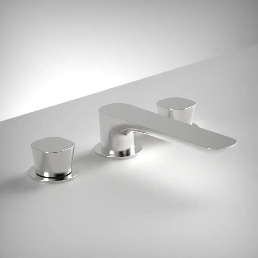 Ava Purity 3 Hole Deck Mounted Basin Mixer W/ Flanges - Polished Stainless Steel product image - Image 1