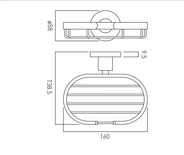 Vado Elements Soap Holder Wall Mounted Chrome technical drawing - Image 2