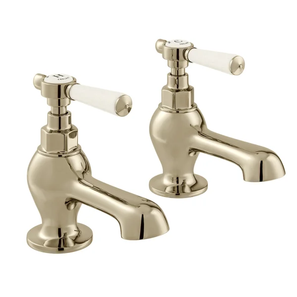 Booth & Co. Bath Pillar Taps Bright Nickel & Crackled White